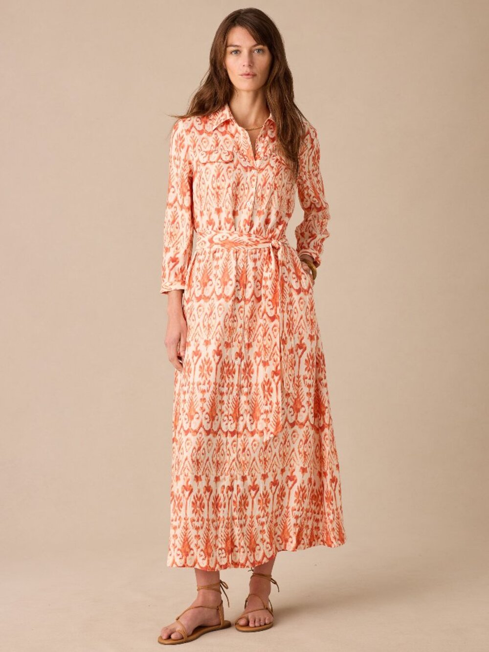 J McLaughlin Freda Silk Blend Dress in Jewel Ikat Bold - Cream/Orange NEW